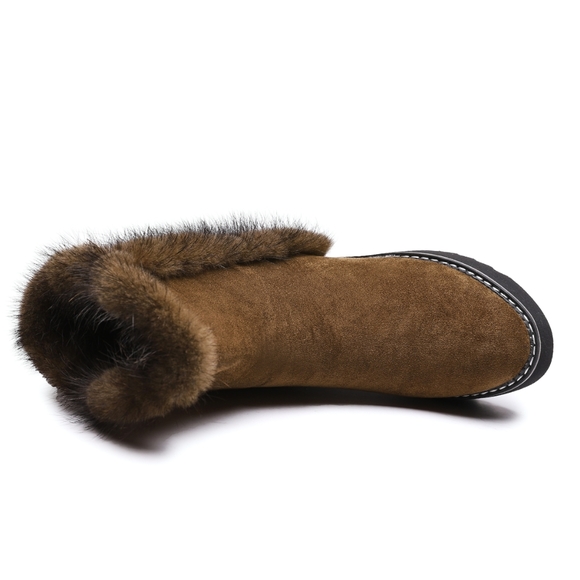 Womens Wedge Winter Warm Faux Fur Ankle Boots - Picture 7 of 8